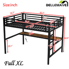 Bellemave® Metal Loft Bed with Power Outlet and LED Lighted