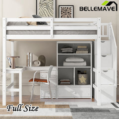 Bellemave® High Loft Bed with L-Shaped Desk and Drawers, Cabinet and Storage Staircase