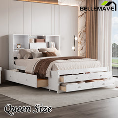 Bellemave® Platform Bed with Storage Headboard and 8 Drawers