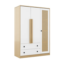 Bellemave® 3-Doors Wooden Rattan Wardrobe Storage with 2 Drawers