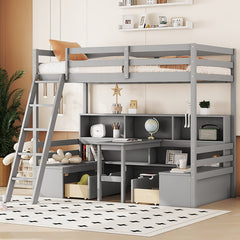 Bellemave® Twin Size Loft Bed with Storage Shelves, Drawers, Seat And Desk