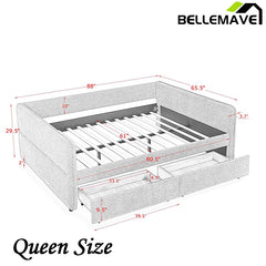 Bellemave® Queen Size Upholstered Tufted Daybed with Two Drawers