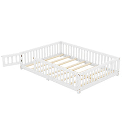 Bellemave® Full Size Montessori Floor Bed with Safety Guardrails and Door