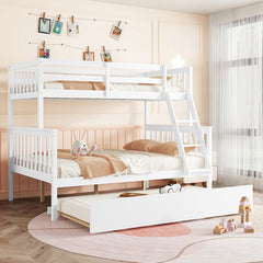 Bellemave® Twin Over Full Rubber Wood Bunk Bed with Twin Size Trundle Bed, Convertible Ladder and Guardrail(Convertible)