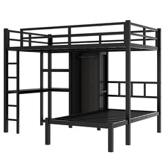 Bellemave® Full XL over Twin Metal Bunk Bed with Desk and Bookshelf ,Storage Shelves and Wardrobe