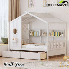 Bellemave® Wooden House Bed with 2 Drawers and Storage Shelf