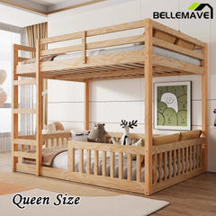 Bellemave® Full Size Wood Bunk Bed with Ladder and Guardrails