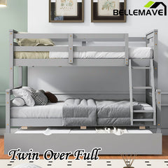 Bellemave® Twin over Full Bunk Bed with Ladder, Safety Guardrail and Twin Size Trundle