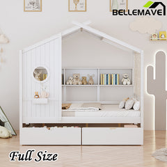 Bellemave® Wooden House Bed with 2 Drawers and Storage Shelf