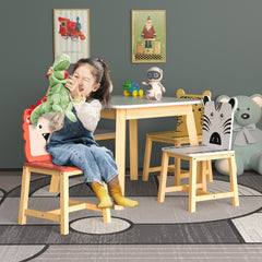 Bellemave® 5 Piece Cartoon Animals Kids Wood Table with 4 Chairs Set