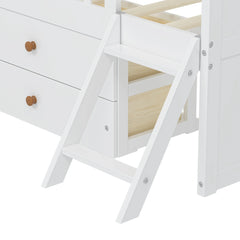 Bellemave® Twin Size Wooden Platform Bed with Storage 4 Drawers,Guardrail Headboard and Ladder