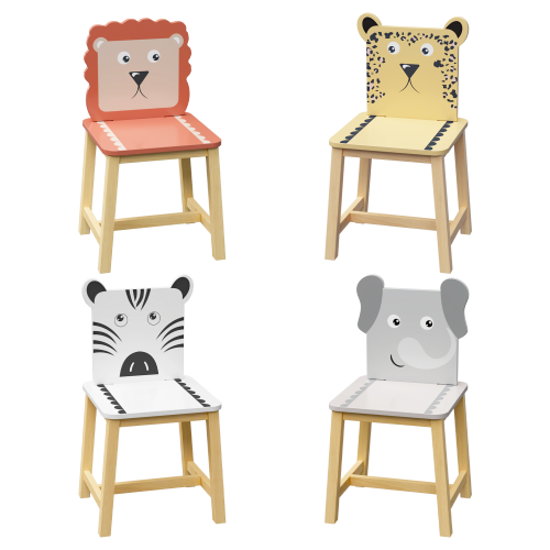 Bellemave® 5 Piece Cartoon Animals Kids Wood Table with 4 Chairs Set