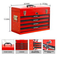 Bellemave® 20-inch Steel Portable Tool Box With Drawers - Tool Storage Box Organizer With Metal Lock Closure Device - Powder-coated Tool Storage Cabinet Bellemave®