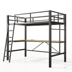 Bellemave® Twin Size Metal Loft Bed with L-Shaped Desk and Multifunctional Socket