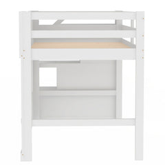 Bellemave® Twin Size Castle Shape Loft Bed with Storage Staircase and Window