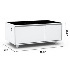 Bellemave® Modern Smart Coffee Table with Built-in Fridge, Bluetooth Speaker, Wireless Charging, Touch Control Panel, USB Ports, Outlet Protection, Atmosphere Light