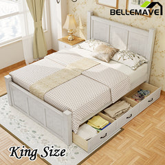 Bellemave® Farmhouse Style Four Square Poster Platform Bed with Three Storage Drawers