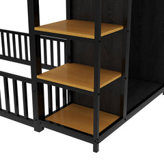 Bellemave® Metal Floor Bed with Storage Shelves and Wardrobe