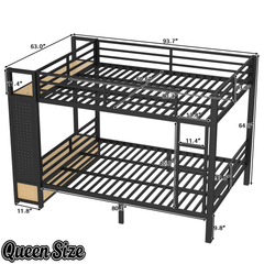 Bellemave® Bunk Bed Queen Over Queen,Metal Bunk Bed with Shelf, Guardrails, Storage Drawers & Clothes Hooks for Kids, Teens & Adults（Black）