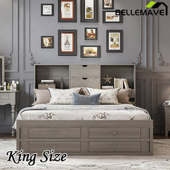 Bellemave® Platform Bed with Storage Headboard and 8 Drawers