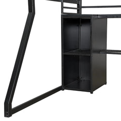 Bellemave® Full Size Metal Gaming Loft Bed with Built-in Work Station, Open Wardrobe, LED and Multiple Storage