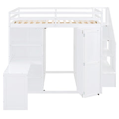 Bellemave® Full Size Loft Bed with Wardrobe,Desk and Shelves