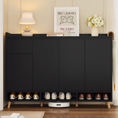 Bellemave® Sleek and Contemporary Shoe Cabinet with Adjustable Shelves and Solid Wood Legs