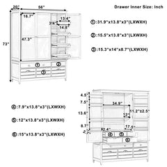 Bellemave® Large Kitchen Storage Cabinet Cupboard with 10 Drawers,8 Door Shelves and 4 Pull-Out Trays