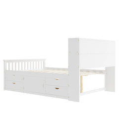 Bellemave® Full Size Captain Platform Bed with Storage Bookcases and Shelves,Four Drawers