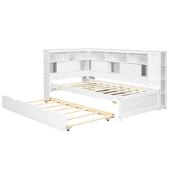 Bellemave® Twin Size Wood Daybed with Storage Shelves, USB and Trundle