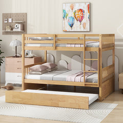 Bellemave® Full Size Rubber Wood Bunk Bed Twin Size Trundle Bed, Ladder and Guardrails(Convertible)