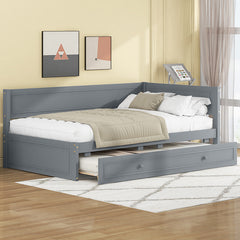 Bellemave® Twin Size Wood Daybed with Trundle and Guardrail