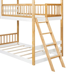 Bellemave® Twin Size House Bunk Bed Wood Bed with Roof, Window, Ladder