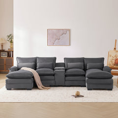 Bellemave® 123" Modern U-shaped Sofa with Console,Cupholders and USB Ports