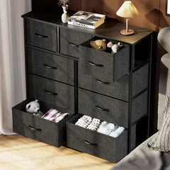 Bellemave® Metal Frame And Wood Top Drawers Dresser Chest With 9 Fabric Drawers Bellemave®