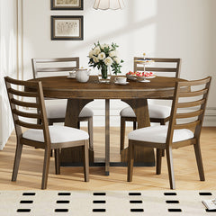 Bellemave® 5-Piece Retro Rustic Functional Dining Set, 1 Extendable Table with a 16" Leaf and 4 Upholstered Chairs