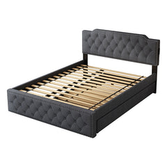 Bellemave® Queen Size Upholstered Platform Bed with Twin Size Trundle Bed and USB Ports , Decorate with Copper Nails