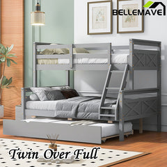 Bellemave® Twin over Full Bunk Bed with Ladder, Safety Guardrail and Twin Size Trundle