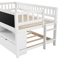 Bellemave® Twin Size Wood Low Loft Bed with Storage Shelves, Blackboard and Trundle