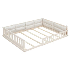 Bellemave® Full Size Wood Floor Bed with Guardrail and Pillow Bellemave®