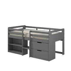 Bellemave® Twin Size Low Loft Bed with Storage Drawers and Open Shelves