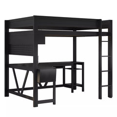 wood gaming loft bed frame with safety guardrails
