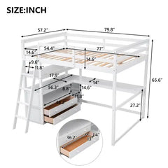 Bellemave® Loft Bed with Desk and Shelves, Two Built-in Drawers Bellemave®