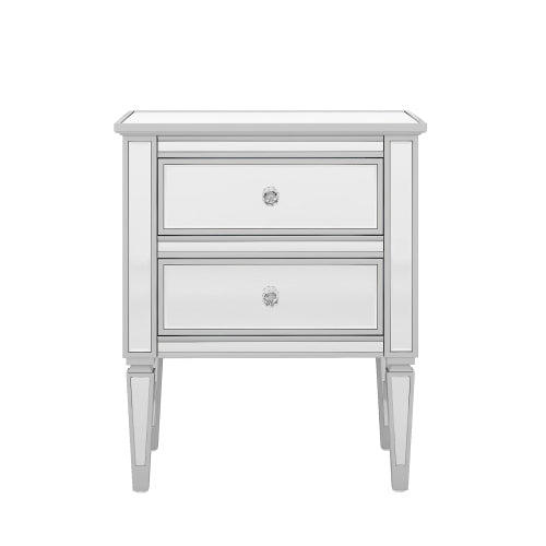 Bellemave® Modern Silver Finished Elegant Mirrored Side Table with 2 Drawers