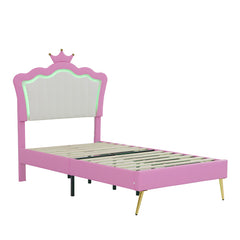 Bellemave® Modern Upholstered Princess Bed with Crown Headboard and LED Lights