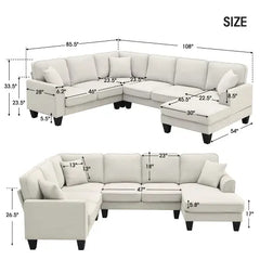 Bellemave 108" Modern U Shape Sectional Sofa, 7 Seat Fabric Sectional Sofa Set with 3 Pillows Included Bellemave