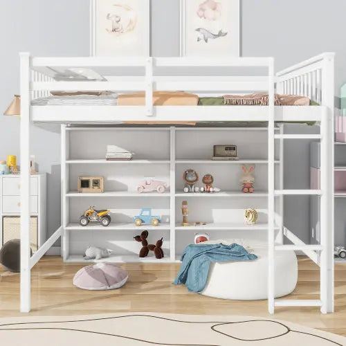 Bellemave® Loft Bed with 8 Open Storage Shelves and Built-in Ladder Bellemave®