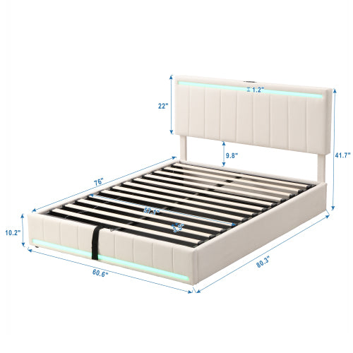 Bellemave® Queen Size Upholstered Platform Bed with Hydraulic Storage System, LED Light, and a set of USB Ports and Sockets Bellemave®
