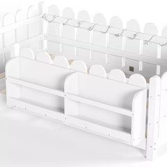 Bellemave® Solid Wood Montessori Floor Bed with High Fence Guardrails, Bookshelf & LED Light, Low Profile Kids Bed Frame Bellemave®