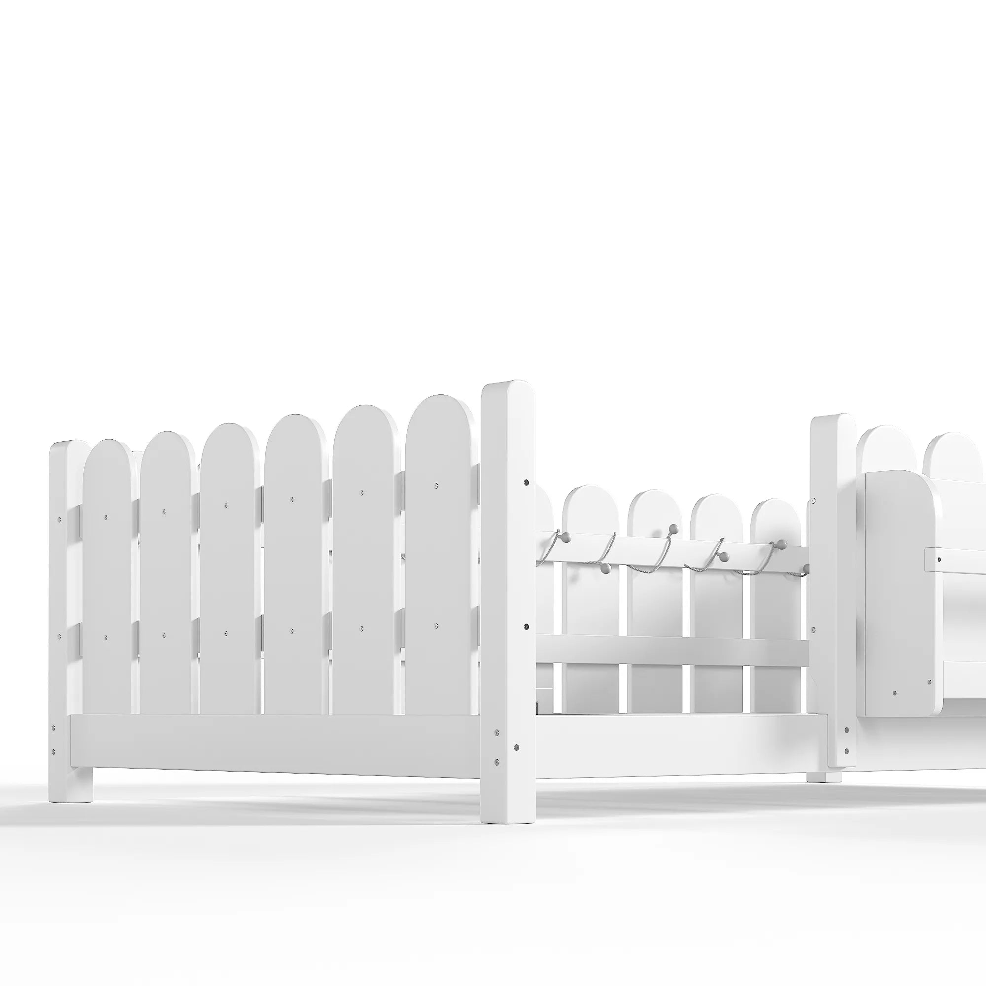 Bellemave® Solid Wood Montessori Floor Bed with High Fence Guardrails, Bookshelf & LED Light, Low Profile Kids Bed Frame Bellemave®